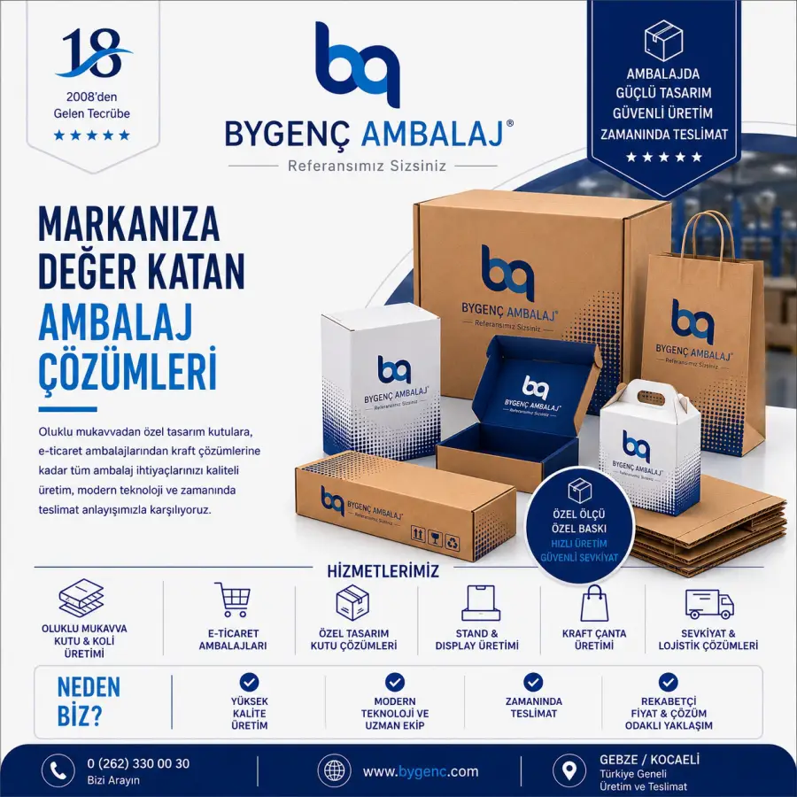 Oluklu mukavva kutu ve koli üretiminden e-ticaret ambalajlarına, özel tasarım kutulardan kraft çanta ve stand çözümlerine kadar geniş bir üretim altyapısıyla hizmet veriyoruz. Oluklu mukavva kutu ve koli üretiminden e-ticaret ambalajlarına, özel tasarım kutulardan kraft çanta ve stand çözümlerine kadar geniş bir üretim altyapısıyla hizmet veriyoruz.